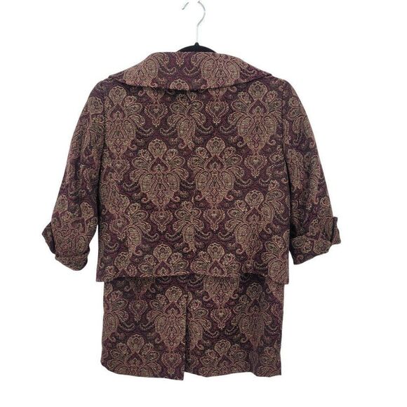 Vintage 8P Petite Womens Tapestry Skirt Set Burgundy Gold Medallion Jacquard - Picture 2 of 16